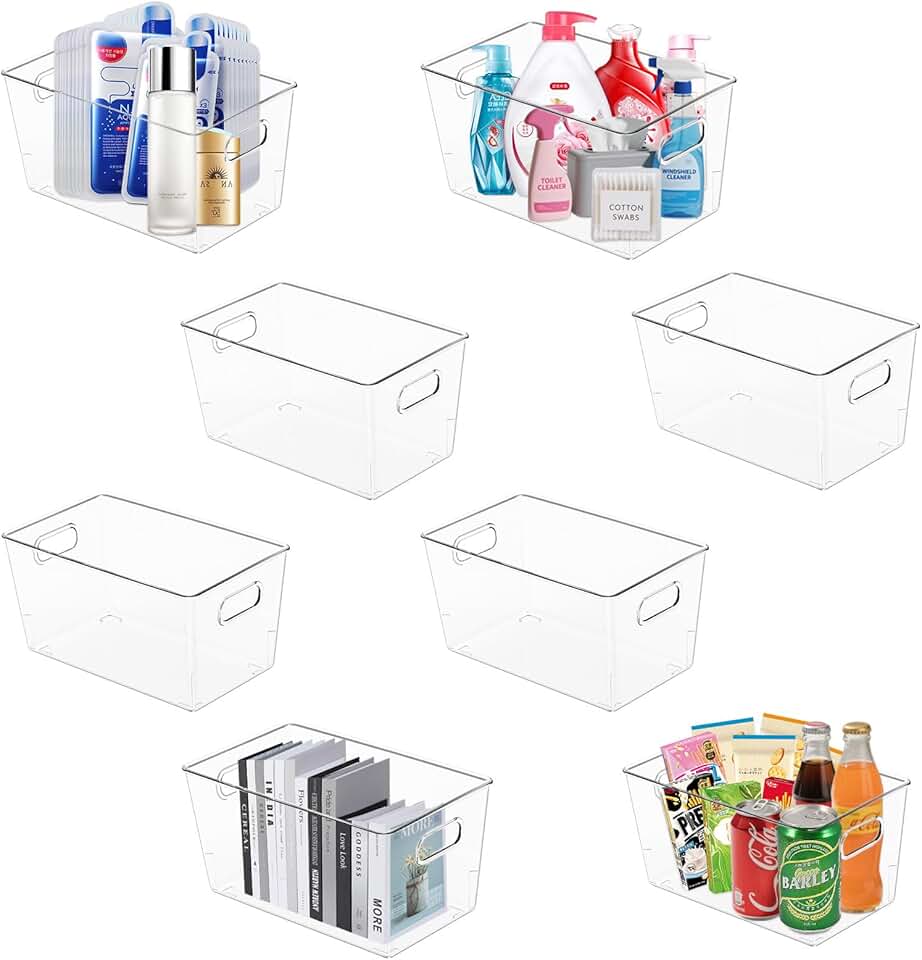 8 Clear Plastic Storage Bins for Kitchen and Home
