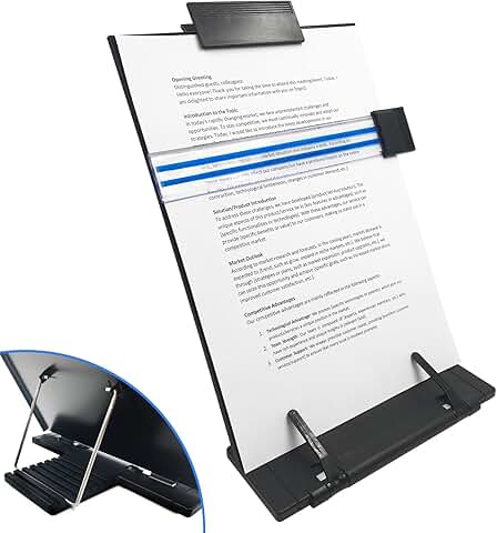 Adjustable Desk Paper Holder with Ruler and Clip
