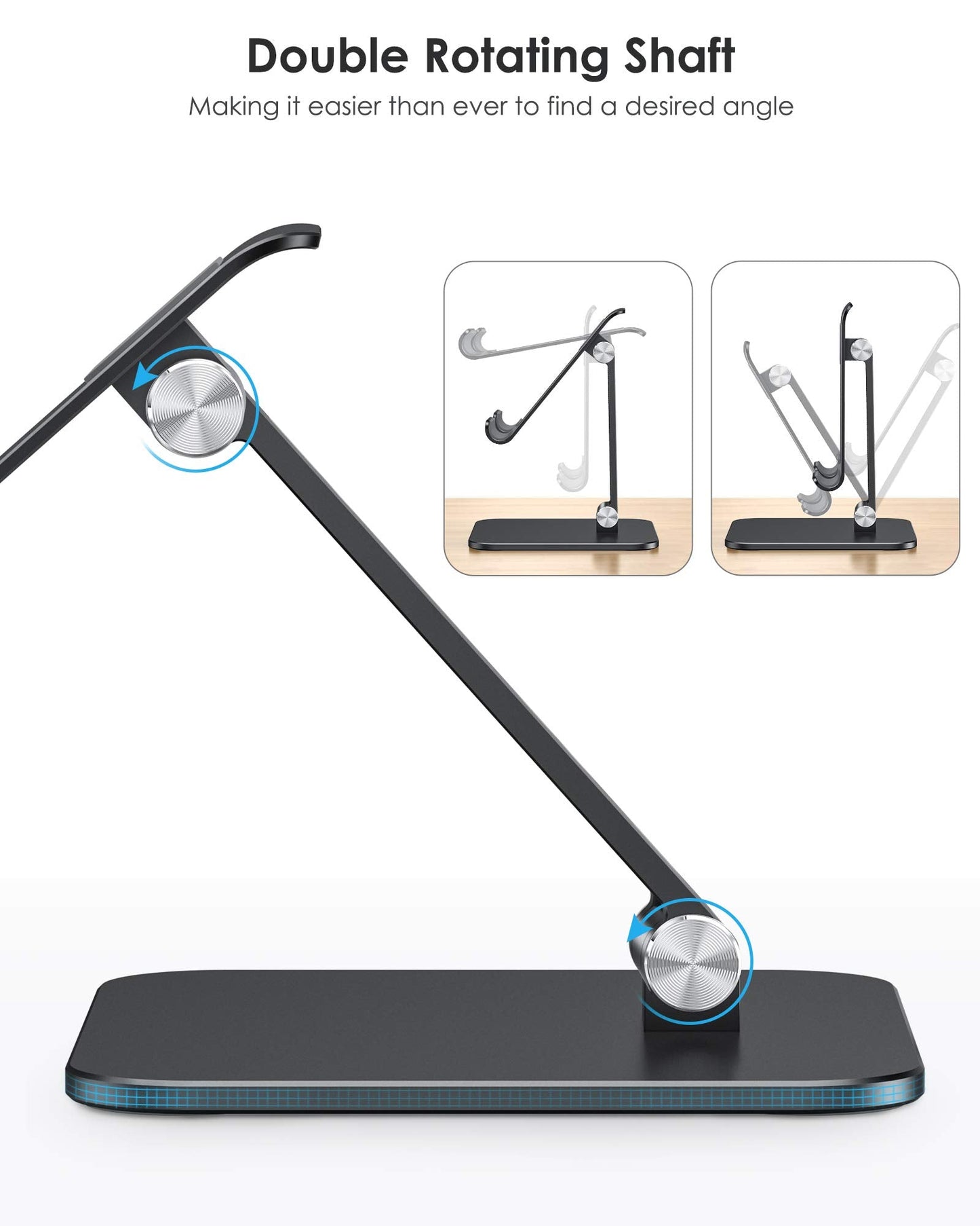 Upgraded Adjustable Tablet Stand Holder - iPad Stand Holder with Heavier Base, Heavy Duty Aluminum Foldable Desktop Tablet Dock Compatible with iPad 9th gen, iPad Mini 6 /Air/Pro (Black)