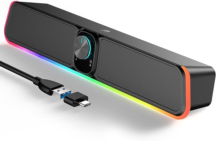 Wired USB Computer Sound Bar with RGB and Volume Control