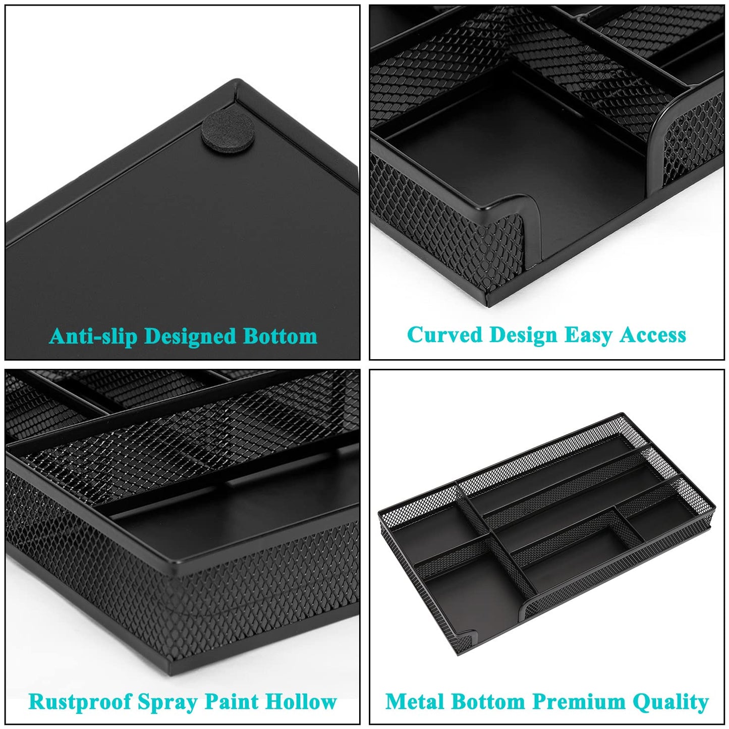 Black Metal Mesh Drawer Organizer for Desk