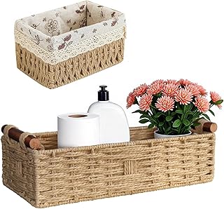 Handwoven Paper Rope Storage Basket with Wooden Handles