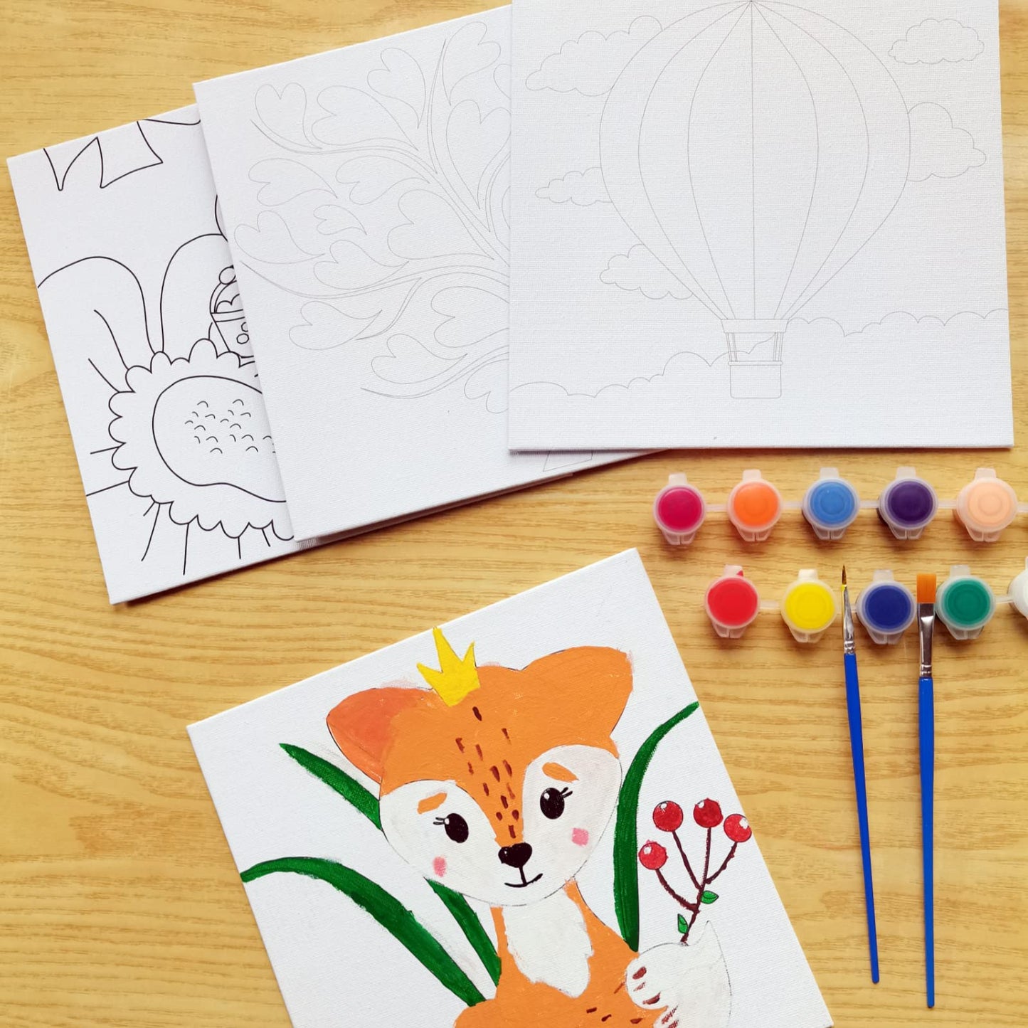Acrylic Paint Set for Kids with 4 Canvas Panels 8x8 inches
