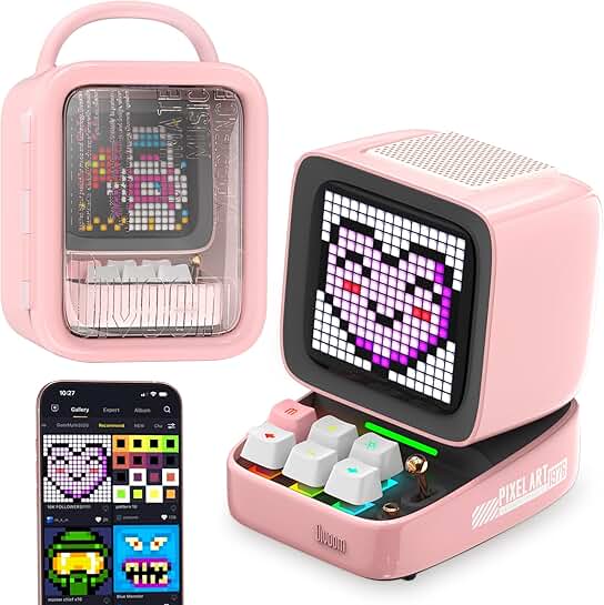 Pink Pixel Art Bluetooth Speaker with DIY App Control