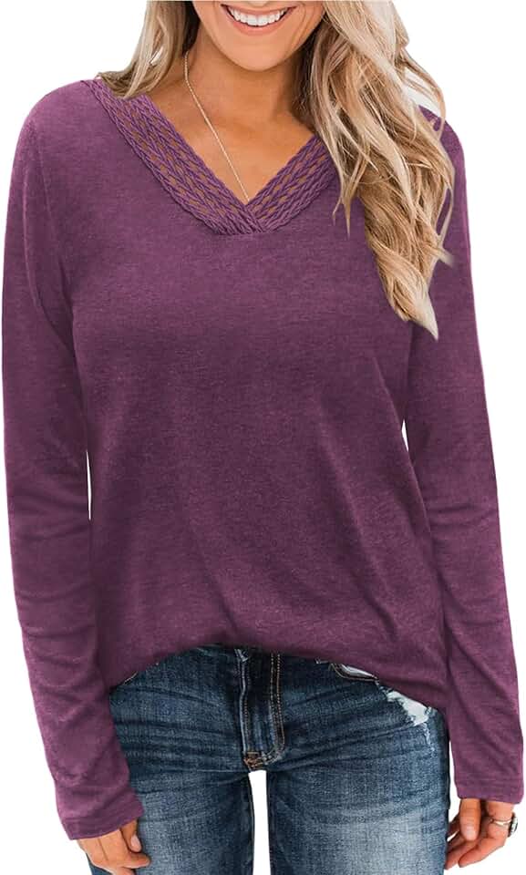 Women's V-Neck Long Sleeve Lace Splice Top