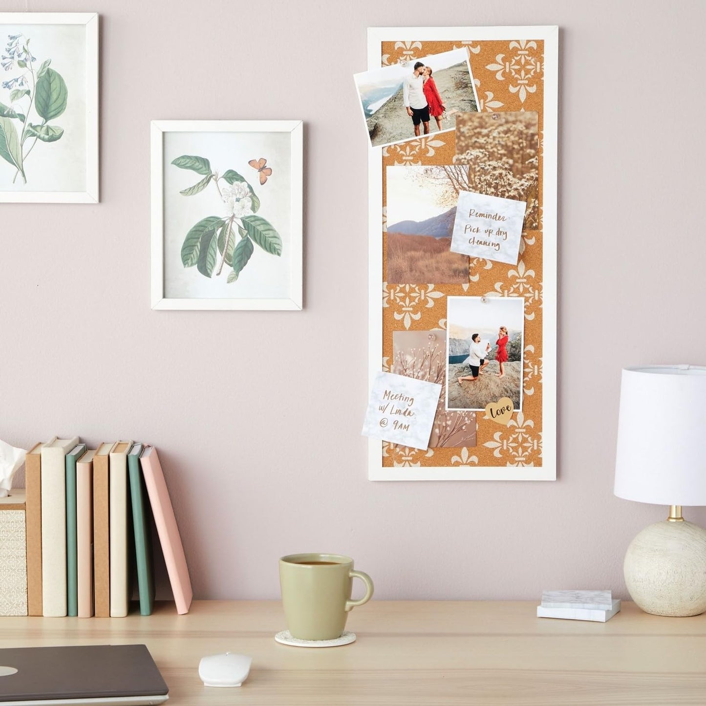 Decorative Cork Bulletin Board for Walls, 10x24 inches