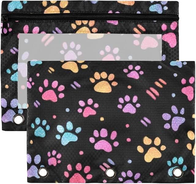 Animal Paw Rainbow Pencil Pouch for 3 Ring Binder, 2 Pack