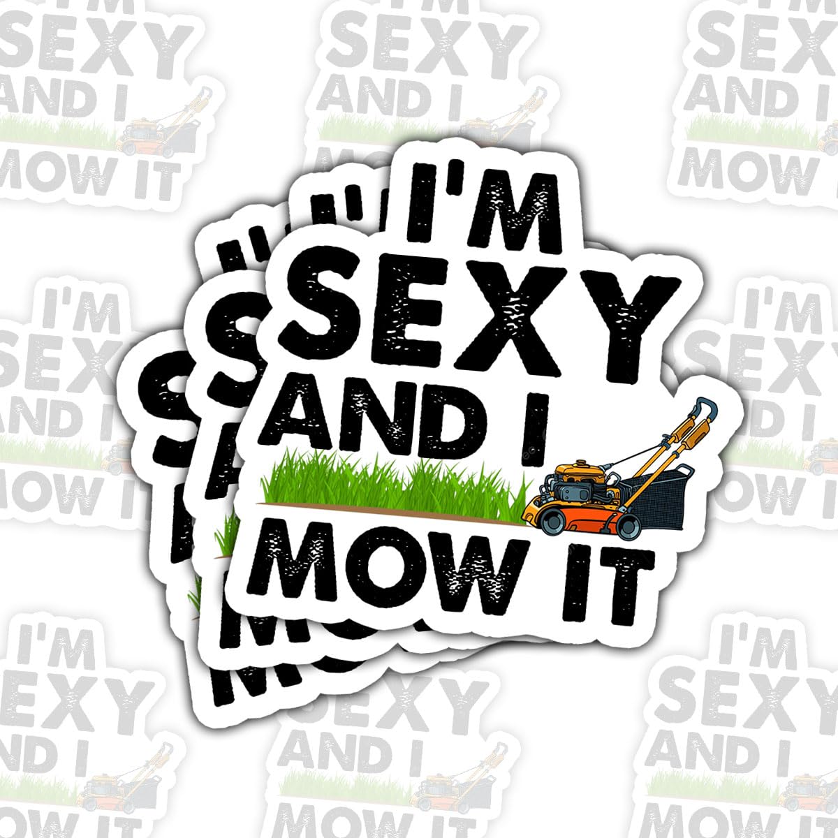 Set of three vintage mowing machine stickers