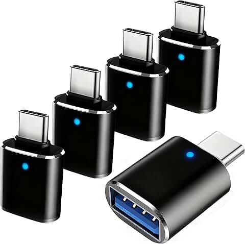 5-Pack USB Type C OTG Adapters with LED Light