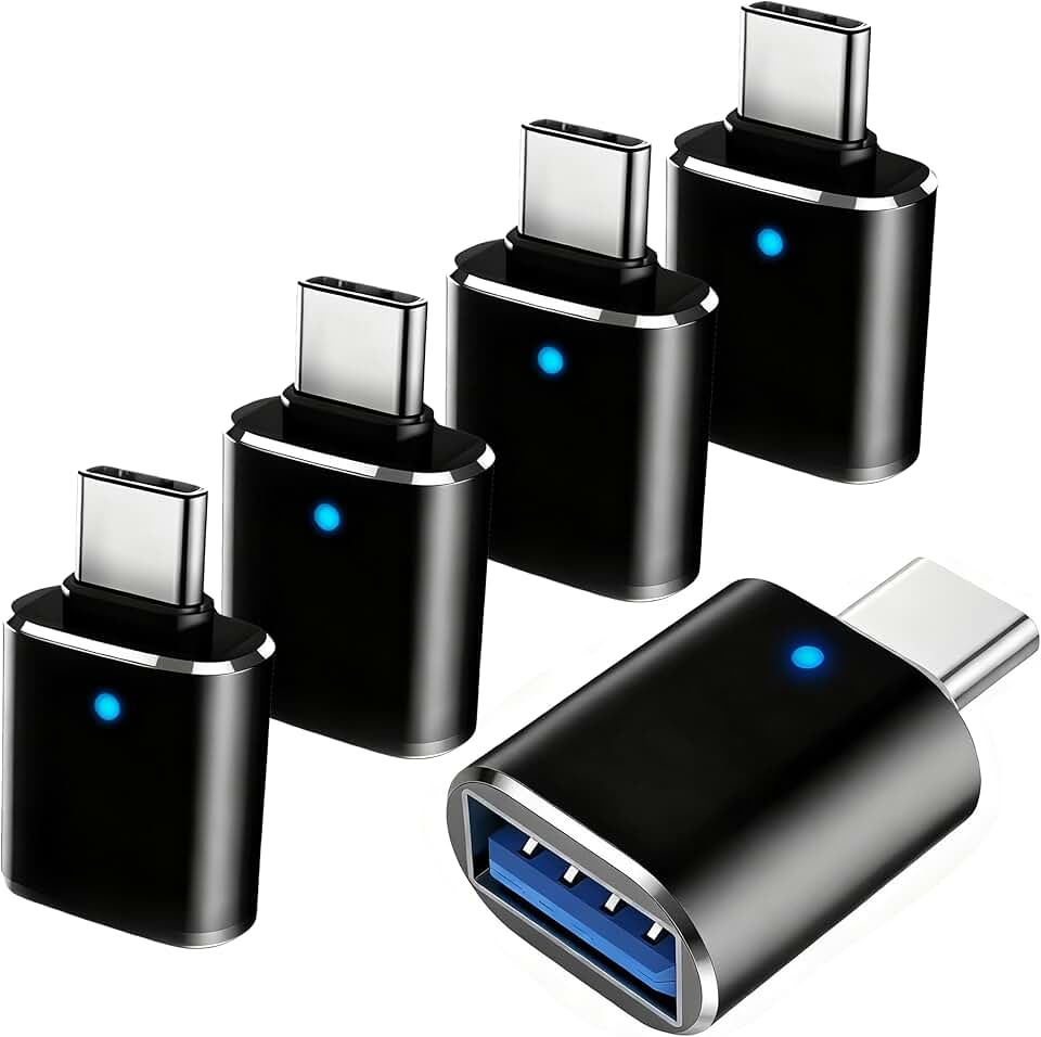 5-Pack USB Type C OTG Adapters with LED Light