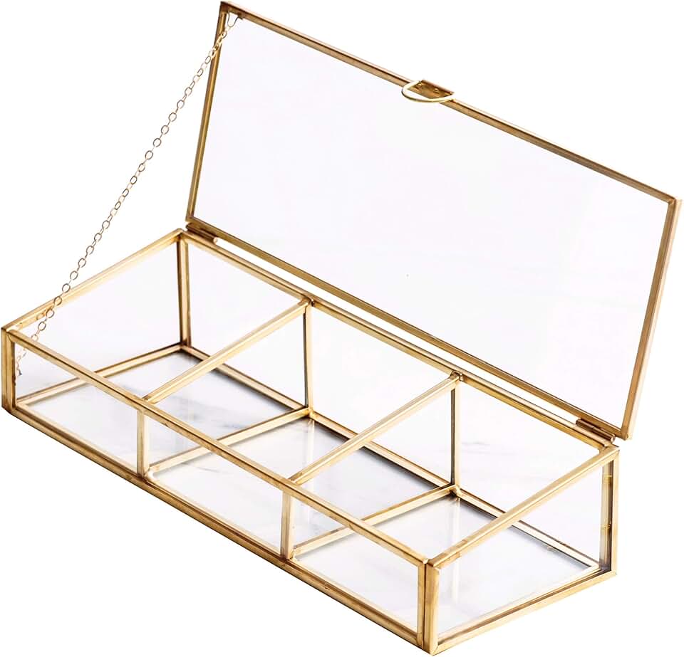 Vintage Clear Glass and Brass Storage Box with Lid