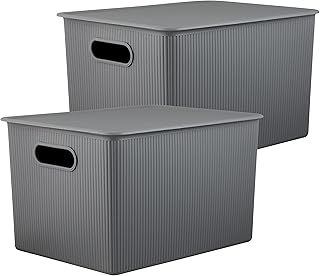 Large Grey Plastic Storage Bins with Lids, 2 Pack