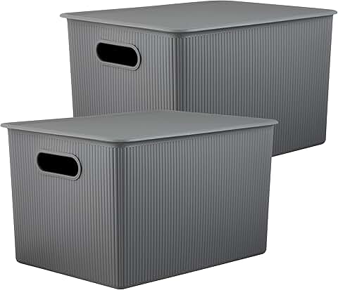 Large Grey Plastic Storage Bins with Lids, 2 Pack