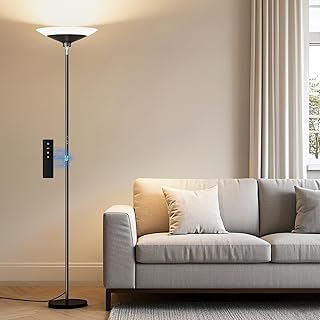 Tall LED Torchiere Floor Lamp with Remote, Dimmable, Black