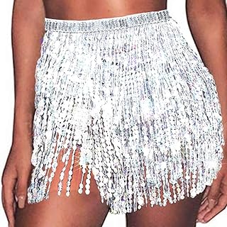 Boho Sequin Belly Skirt with Tassel Fringe for Women