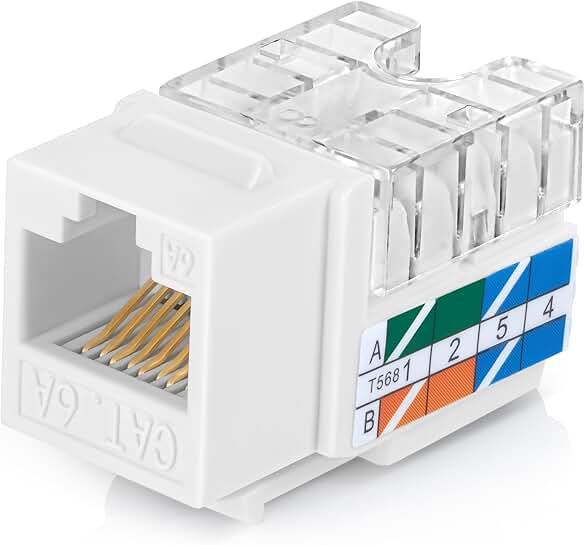 50 White 90° Angled RJ45 Cat6A Keystone Jacks