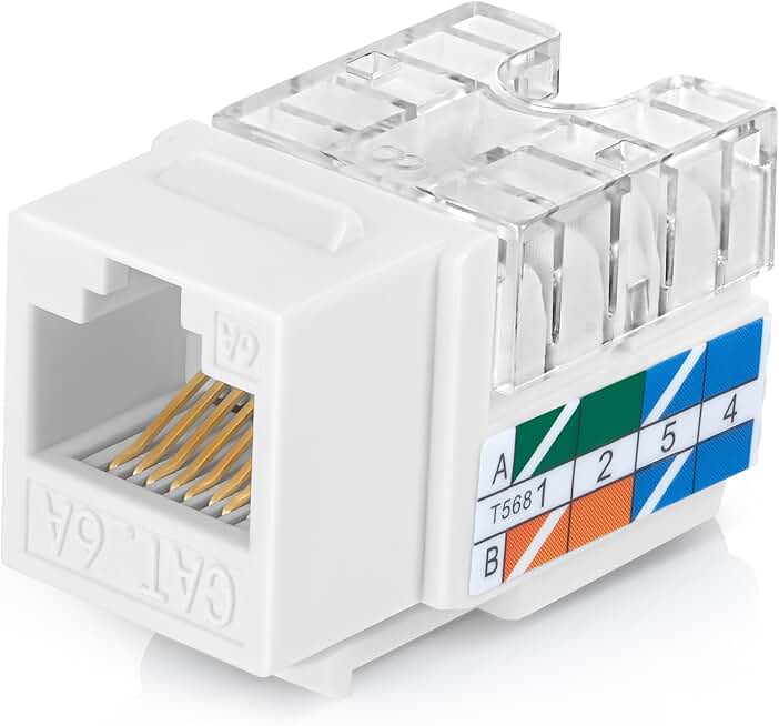 50 White 90° Angled RJ45 Cat6A Keystone Jacks