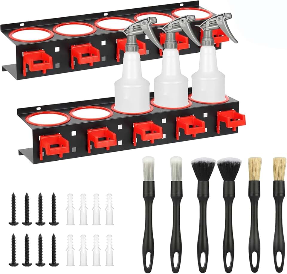 Wall Mount Spray Bottle Storage Rack for Garage and Auto Cleaning