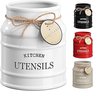 Large White Ceramic Farmhouse Utensil Holder