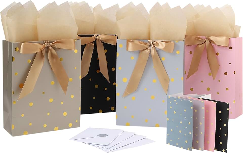 Set of 4 Medium Gift Bags with Handles and Accessories