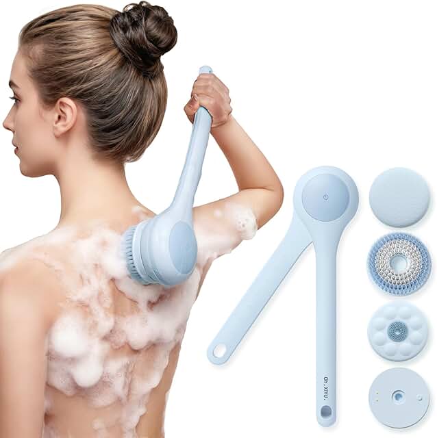 Waterproof Electric Body Brush with Dual Handles and 3 Heads