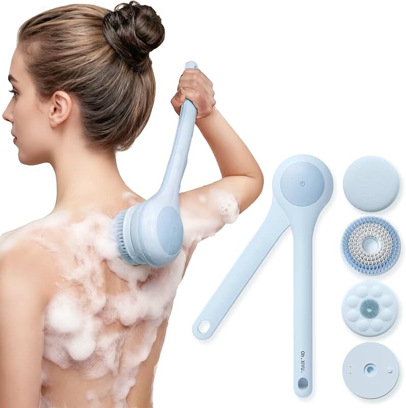 Waterproof Electric Body Brush with Dual Handles and 3 Heads