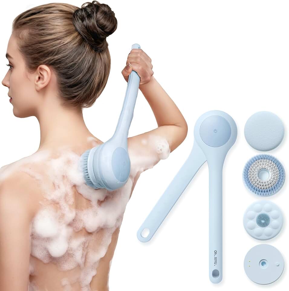 Waterproof Electric Body Brush with Dual Handles and 3 Heads