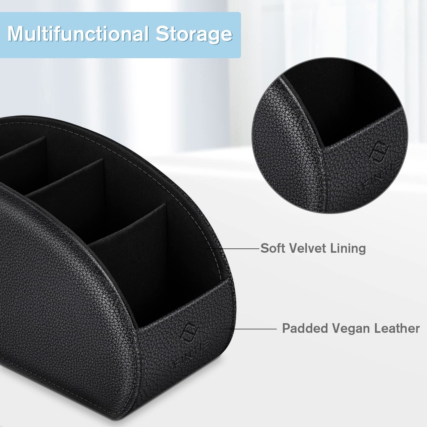Black 5-Compartment Leather Remote and Organizer