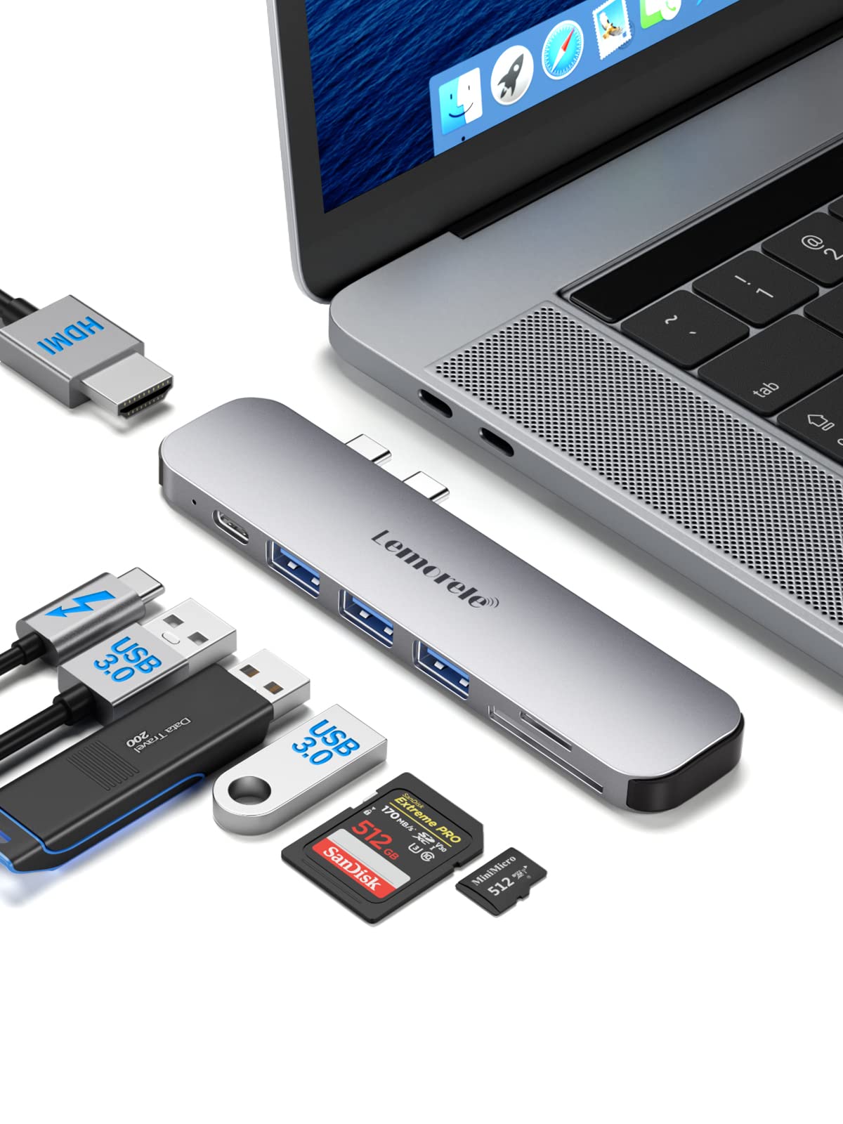 USB C Hub for MacBook Pro /Air M1 2020 2019 2018 13" 15" 16", 7 in 2 USB C Multiport Adapter Hub Mac Dongle Docking Station w/4K HDMI, 3 USB 3.0, SD/TF 3.0, 100W PD 40Gbps Thunderbolt 3/4