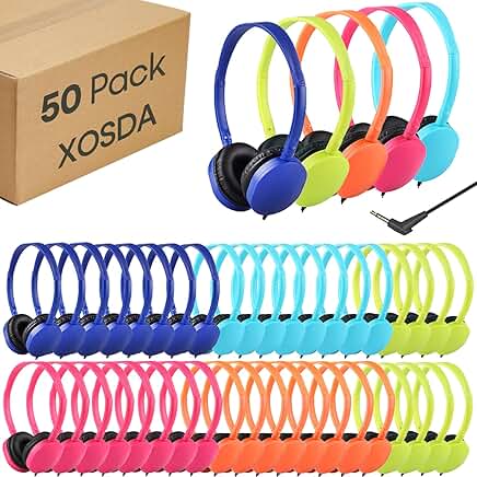 Bulk Kids and Student Wired Headphones, 50 Pack