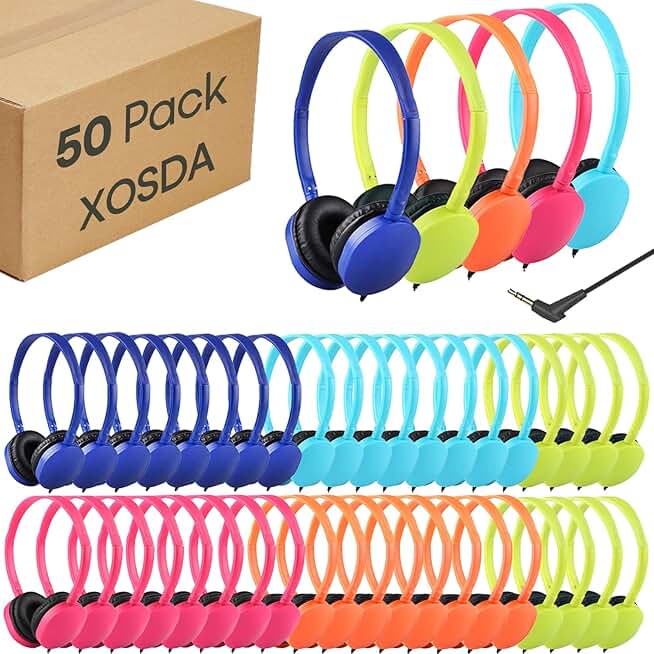 Bulk Kids and Student Wired Headphones, 50 Pack