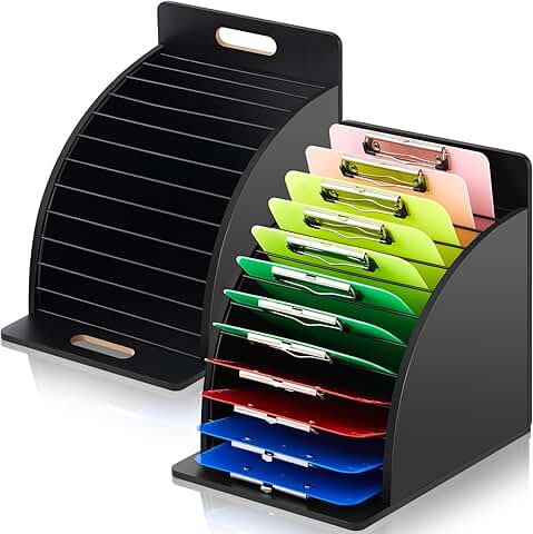 Set of two wooden clipboard holders with metal racks