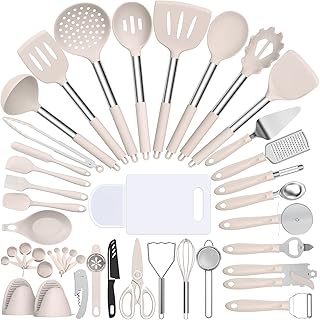 43-Piece Silicone Cooking Utensil Set with Stainless Steel Handles