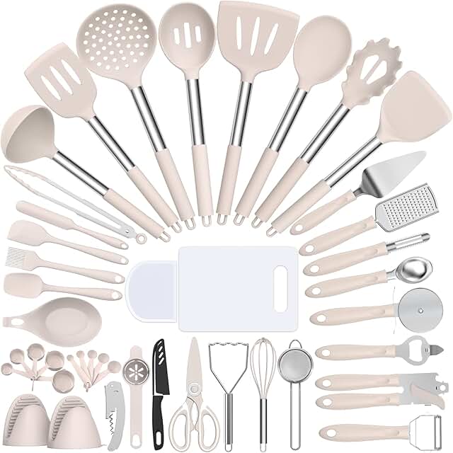 43-Piece Silicone Cooking Utensil Set with Stainless Steel Handles
