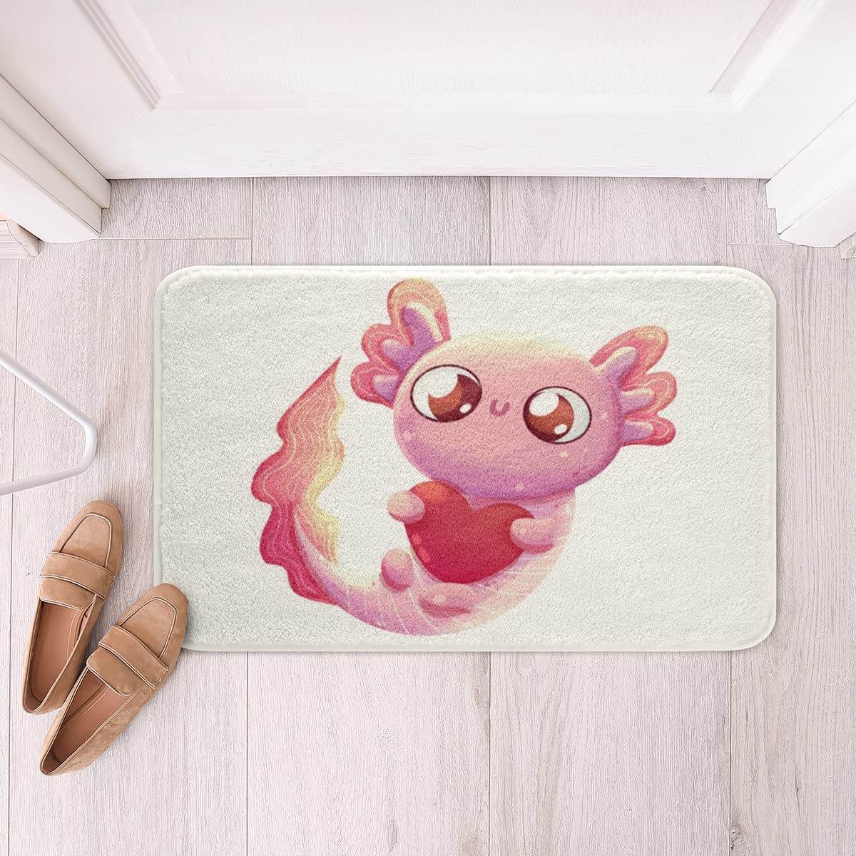 Axolotl Bath Mat Cute Lovely Axolotl Plush Rug K aii Cartoon Axolotl Bath Rugs for Kids Boys Girls Cute Underwater Animal Bed Sheet Watercolor Plush Carpet Door Mat,Pink White 16" x 24"