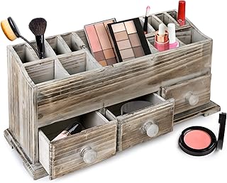 Rustic Wooden Vanity Organizer with 3 Drawers