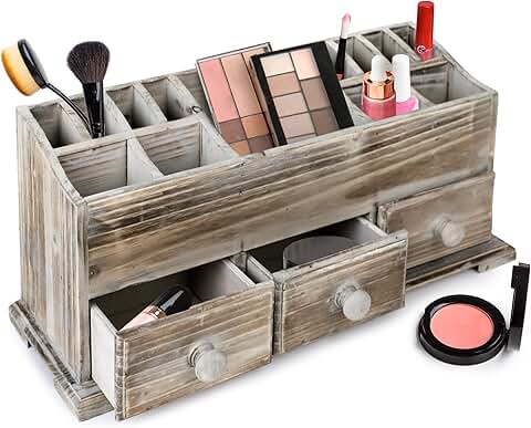 Rustic Wooden Vanity Organizer with 3 Drawers