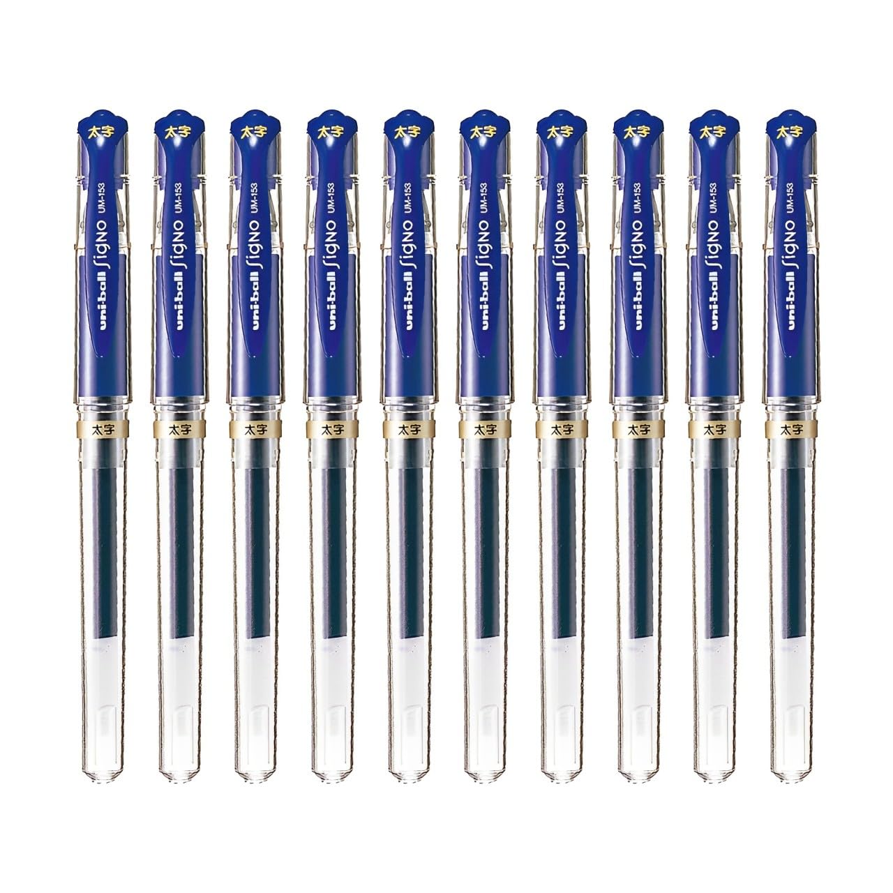 Set of 10 blue broad point ballpoint pens