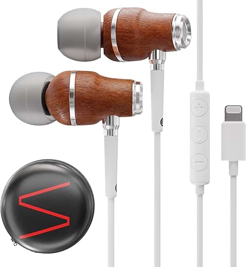 Wired Wooden Earphones with Microphone and Noise Cancellation