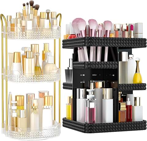 Two-Piece Makeup Organizer with Six Drawers and Rotating Tiers