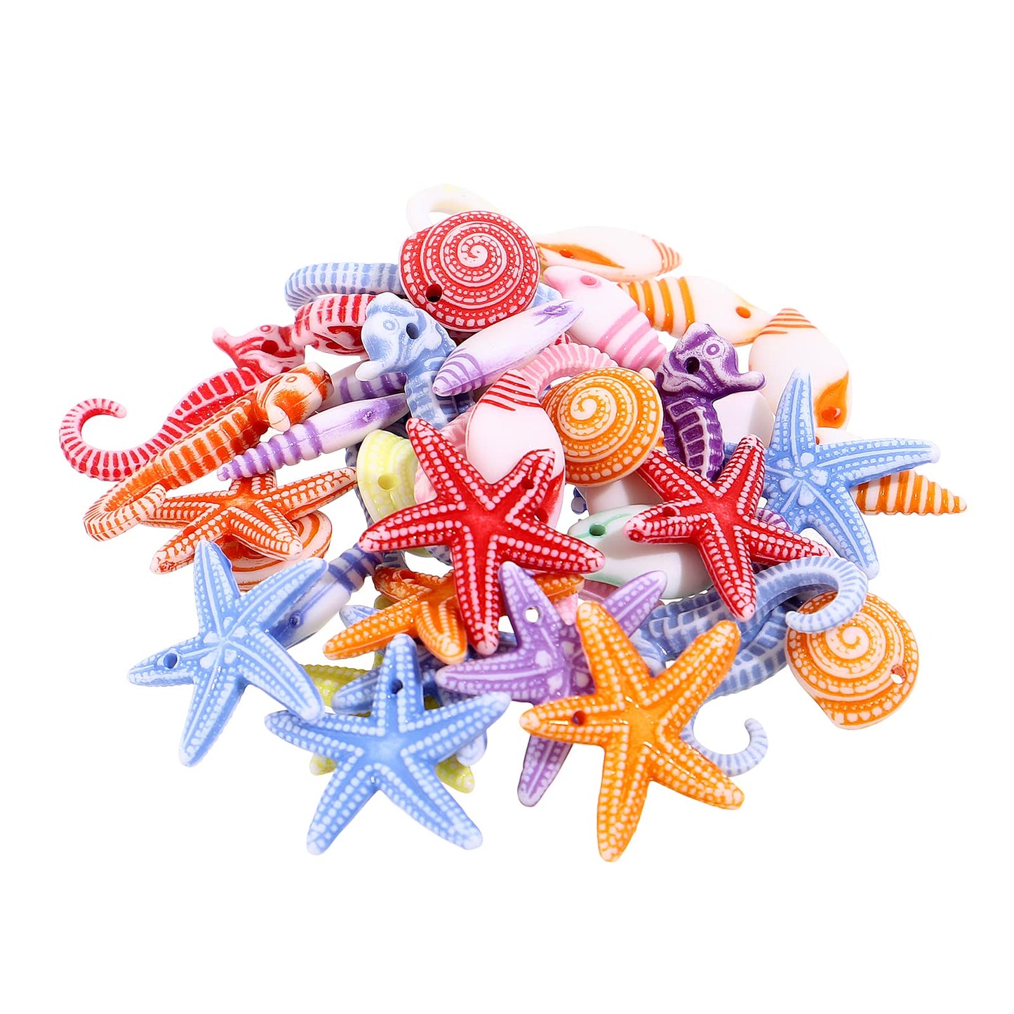 48pcs Ocean-Themed Resin Seashells and Starfish Set