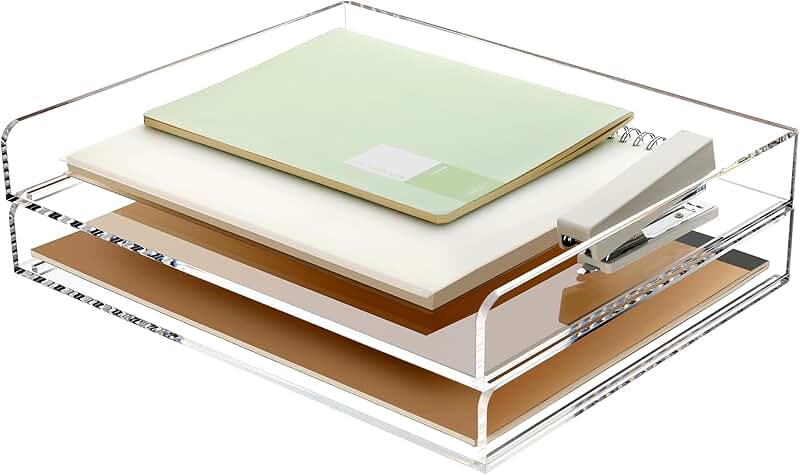 Two Clear Stackable Letter Trays for Desk Organization