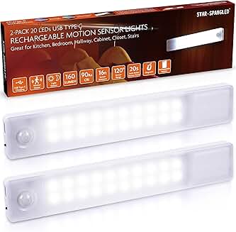 Rechargeable 8-inch Motion Sensor Under Cabinet Lights, 2 Pack