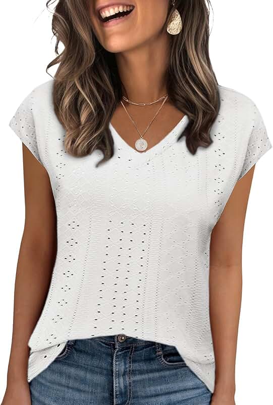 Women's V Neck Eyelet Tank Top for Summer