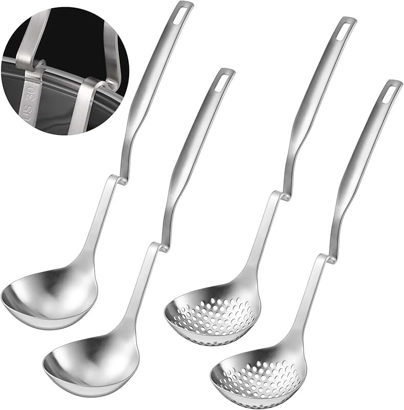 12-Inch Stainless Steel Hot Pot Ladle Set, 4 Pieces