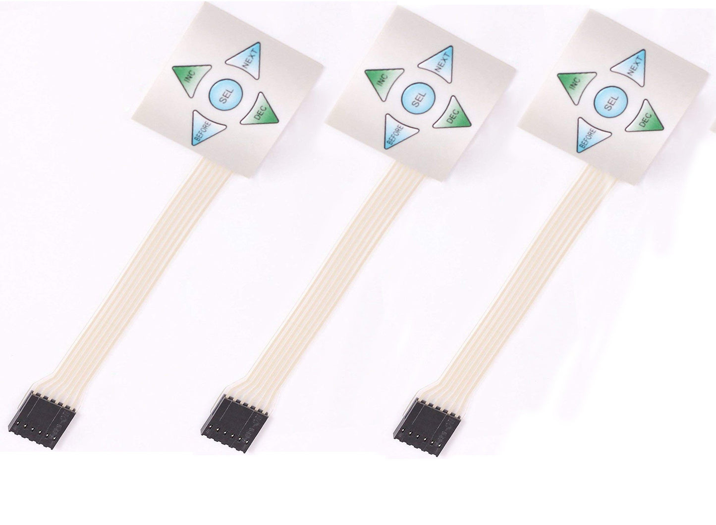 Set of three white 5-key membrane switch keypads