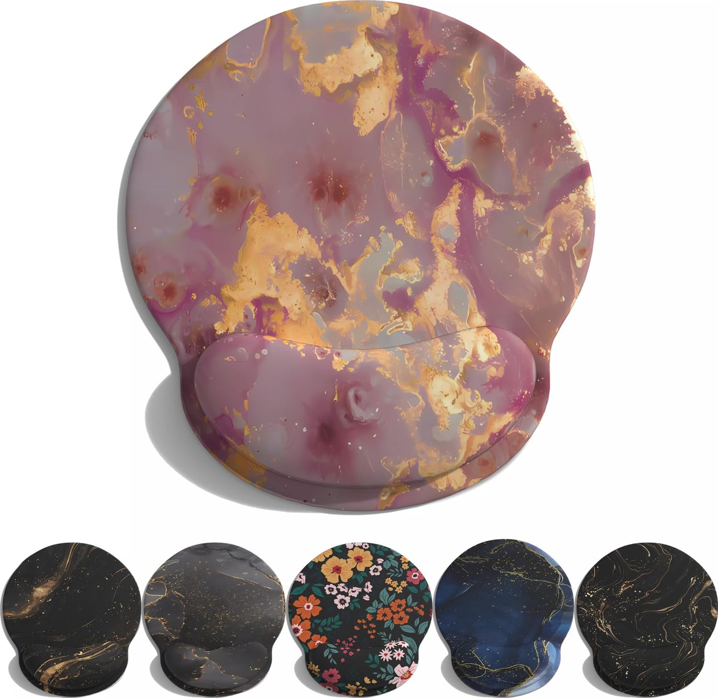 Pink Gold Marble Style Ergonomic Mouse Pad with Wrist Rest