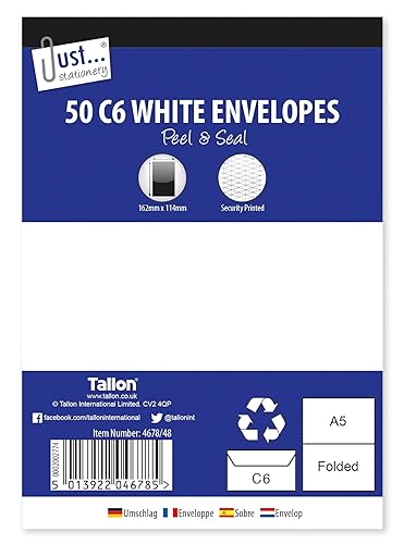 White C6 Peel & Seal Envelopes, Pack of 50
