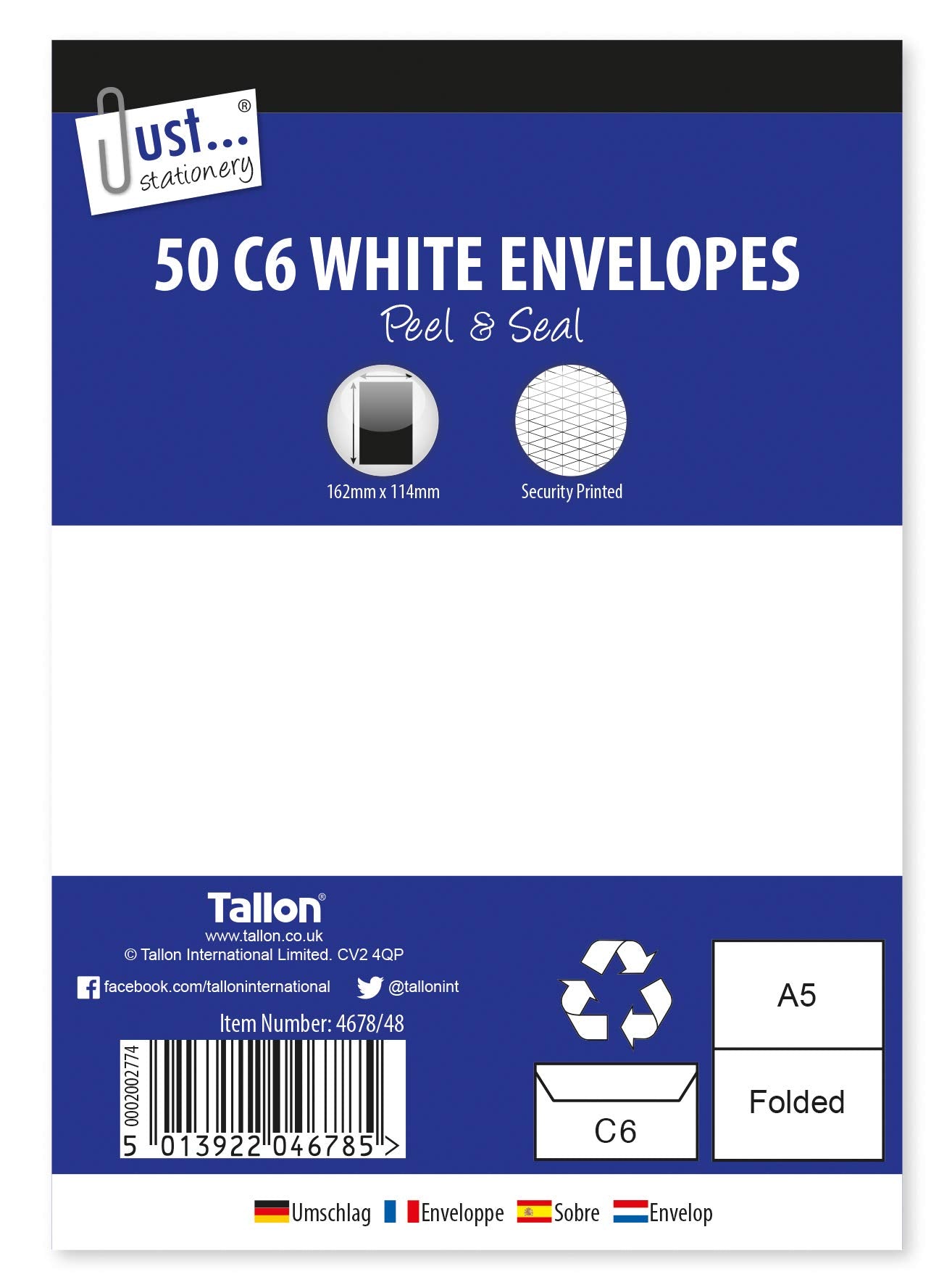 White C6 Peel & Seal Envelopes, Pack of 50