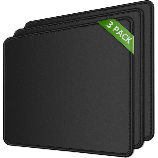 Mouse Pad 3 Pack, 8.5 x 11 inches, Black, non-slip rubber base